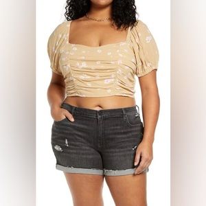 BP Floral Ruched Crop Top Tan Wallpaper Floral Size 2X